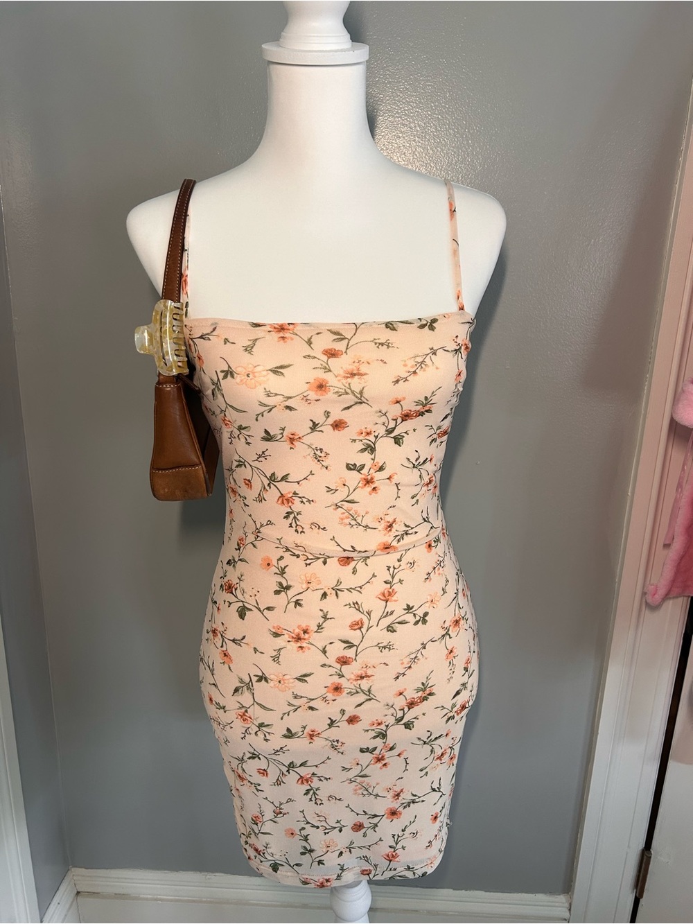 Hippie Love Floral Spaghetti-Strap Bodycon Dress in Peach